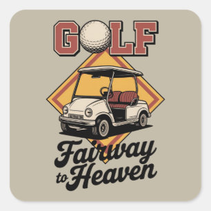 Retro Golfkarretje Fairway Naar Heaver Grappige Go Vierkante Sticker