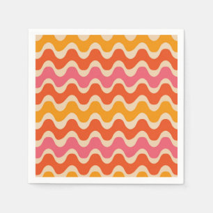 Retro golfpatroon in roze, oranje en rood servet