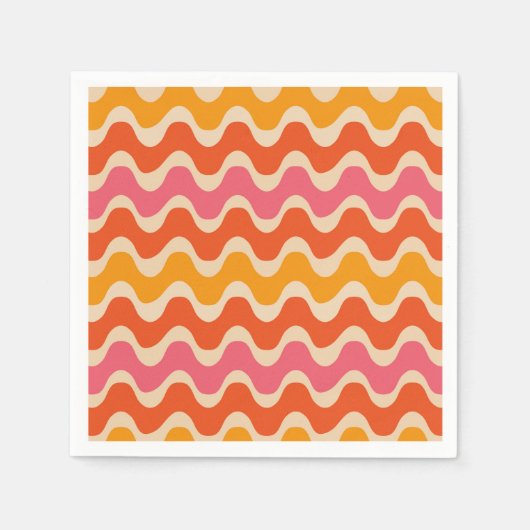 Retro golfpatroon in roze, oranje en rood servet (Voorkant)