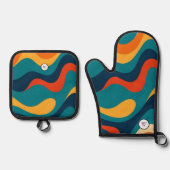 Retro Golfpatroon Modern Abstract Ovenwant & Pannenlap Set (Voorkant)