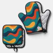 Retro Golfpatroon Modern Abstract Ovenwant & Pannenlap Set (Voorkant / Achterkant)
