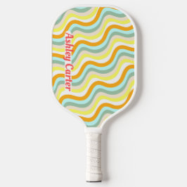 Retro golven 80s Verticale naam in rood Pickleball Paddle