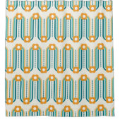 Retro golven en bloemen, Blauwgroen, Aqua, Sinaasa Douchegordijn (Voorkant)