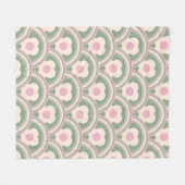 Retro golven en bloemen roze en groen fleece deken (Voorkant (Horizontaal))