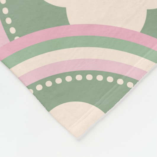 Retro golven en bloemen roze en groen fleece deken (Hoek)