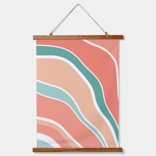 Retro golven - Oranje en Groen Hangend Wandkleed (Voorkant)