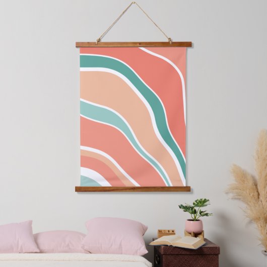 Retro golven - Oranje en Groen Hangend Wandkleed (Slaapkamer)