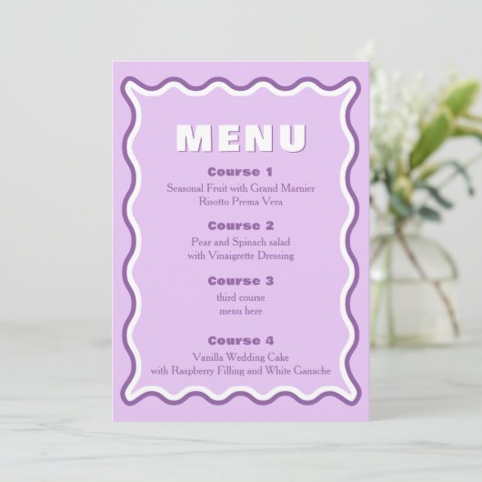 Retro Golvend Paars Trouwmenu  Menu (Staand voorkant)