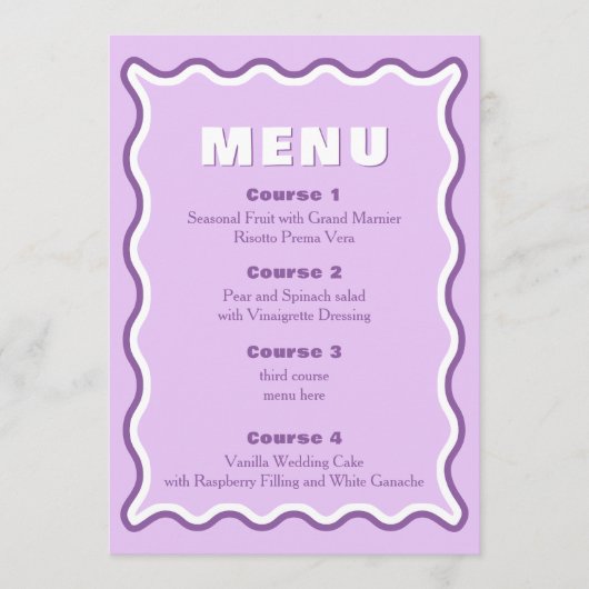 Retro Golvend Paars Trouwmenu  Menu (Voorkant)