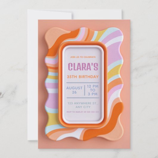 Retro Golvend Pastel 3D Gummy Frame Verjaardag Kaart (Voorkant)