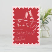 Retro golvend roze rood 30ste verjaardagsfeestje kaart (Staand voorkant)