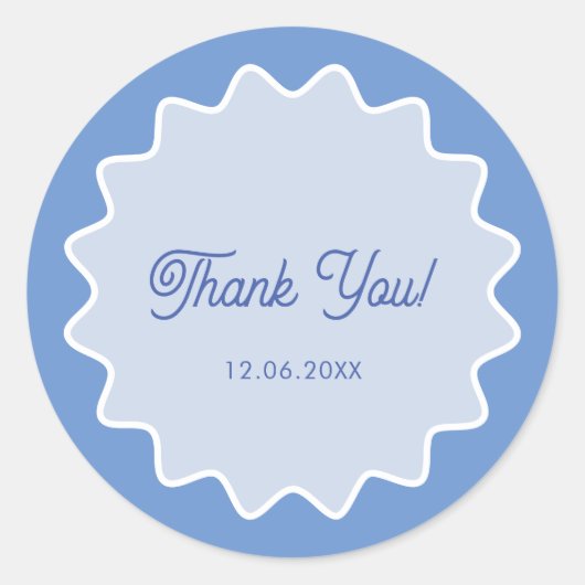 Retro golvende blauwe curvegrens Dank u Ronde Sticker (Voorkant)