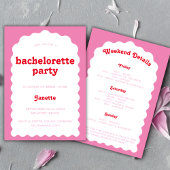 Retro golvende boog roze en rood vrijgezellenweeke kaart