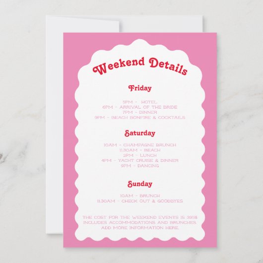 Retro golvende boog roze en rood vrijgezellenweeke kaart (Achterkant)