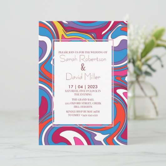 Retro golvende bruiloft kaart (Staand voorkant)