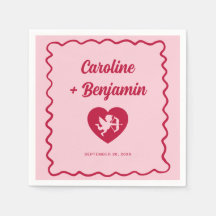 Retro Golvende Frame Rode Roze Cupido Hart Trouwfe
