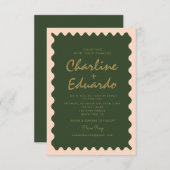 Retro golvende groene perzik pastel bruiloft uitno kaart (Voorkant / Achterkant)