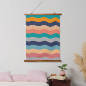 Retro golvende lijnen - Blauw Turquoise Oranje Hangend Wandkleed (Slaapkamer)