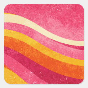 Retro golvende lijnen – Kleurrijke vintage achterg Vierkante Sticker