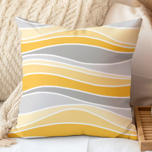 Retro golvende lijnen patroon grijs, geel kussen