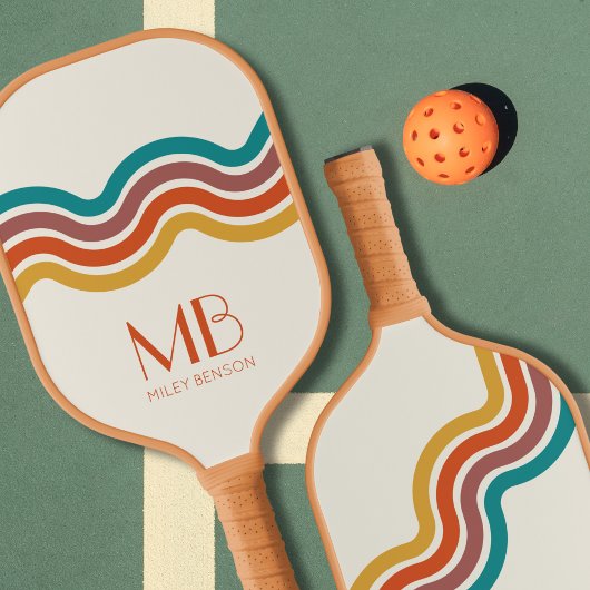 Retro golvende lijnen Schattige Monogram  Esthetis Pickleball Paddle