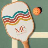 Retro golvende lijnen Schattige Monogram  Esthetis Pickleball Paddle
