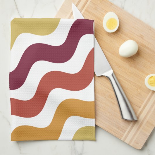 Retro golvende lijnen - Warme kleur Keuken Handdoe Theedoek (Quarter Fold)
