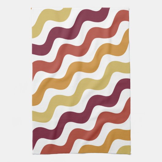 Retro golvende lijnen - Warme kleur Keuken Handdoe Theedoek (Verticaal)