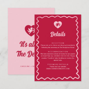 Retro Golvende Lijst Rode Roze Cupido Huwelijksdet Informatiekaartje