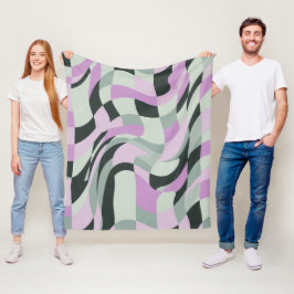 Retro Golvende Lila en Saliegroen Geruite Deense P Fleece Deken