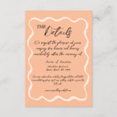 Retro golvende perzik handgeschreven bruiloft deta informatiekaartje (Voorkant)