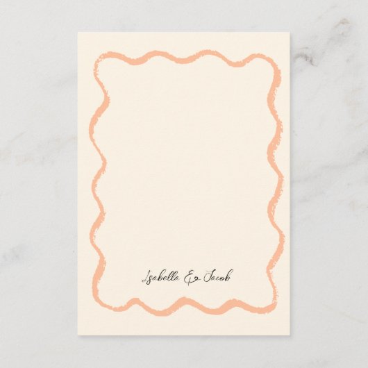 Retro golvende perzik handgeschreven bruiloft deta informatiekaartje (Achterkant)