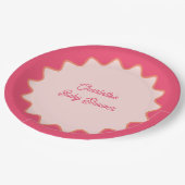 Retro golvende rand roze curve Baby shower Papieren Bordje (Gekanteld)