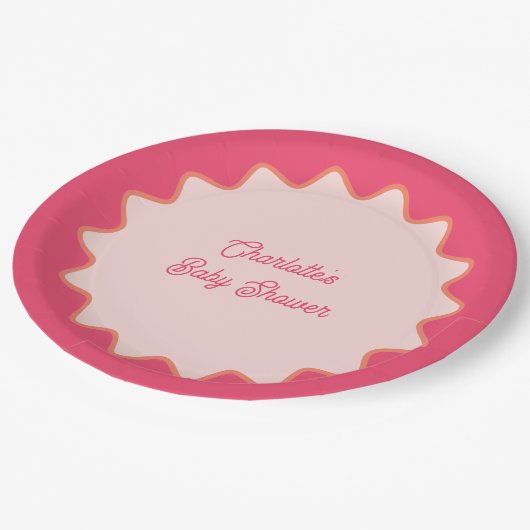 Retro golvende rand roze curve Baby shower Papieren Bordje (Gekanteld)