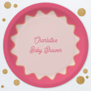 Retro golvende rand roze curve Baby shower Papieren Bordje