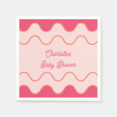 Retro golvende rand roze curve Baby shower Servet (Voorkant)