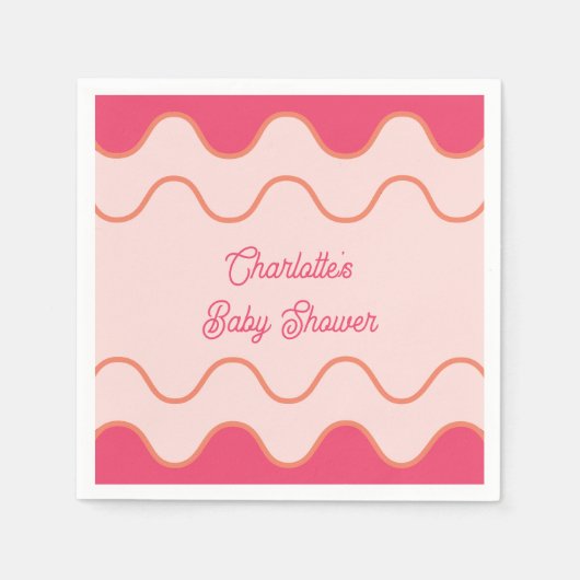 Retro golvende rand roze curve Baby shower Servet (Voorkant)