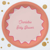 Retro golvende rand roze Sinaasappel curve Baby sh Papieren Bordje