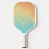 Retro golvende regenboog modern monogram pickleball paddle (Achterkant)