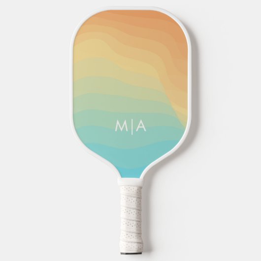 Retro golvende regenboog modern monogram pickleball paddle (Voorkant)
