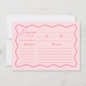 Retro Golvende Roze Bruiloft Recept Kaart (Voorkant)