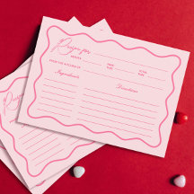 Retro Golvende Roze Bruiloft Recept Kaart