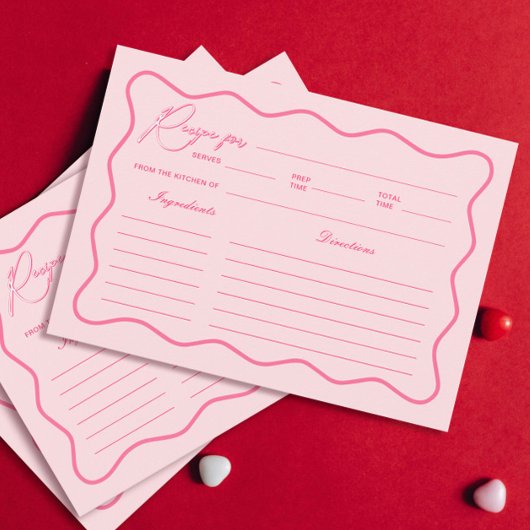 Retro Golvende Roze Bruiloft Recept Kaart