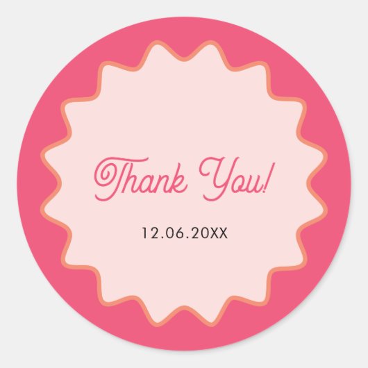 Retro golvende roze curve Dank u Ronde Sticker (Voorkant)