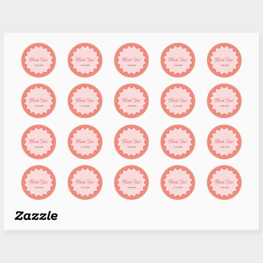 Retro golvende roze curve Dank u Ronde Sticker (Vel)