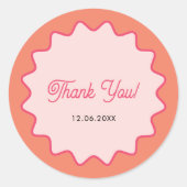 Retro golvende roze curve Dank u Ronde Sticker (Voorkant)