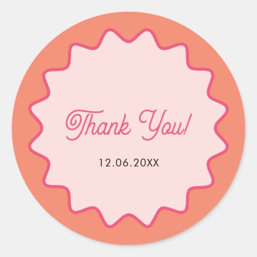 Retro golvende roze curve Dank u Ronde Sticker (Voorkant)