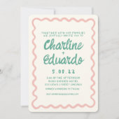 Retro golvende roze en groene handschrift bruiloft kaart (Voorkant)