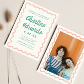 Retro golvende roze en groene handschrift bruiloft kaart