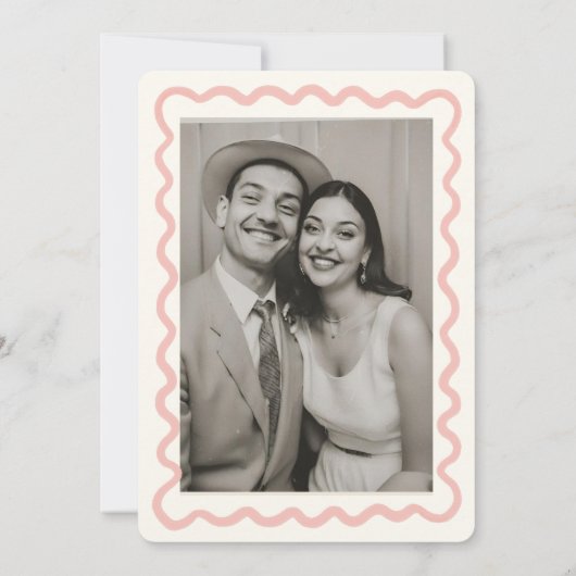 Retro golvende roze en groene handschrift bruiloft kaart (Achterkant)